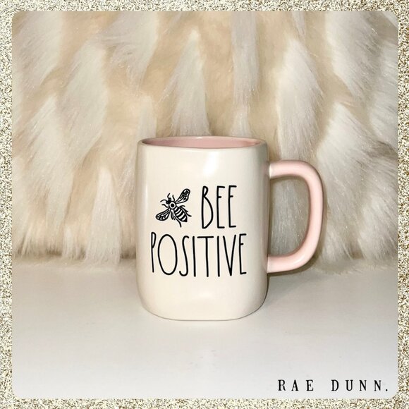 🐝 Rae Dunn "Bee Positive" 16oz Ceramic Coffee Mug NWOT - Picture 1 of 4